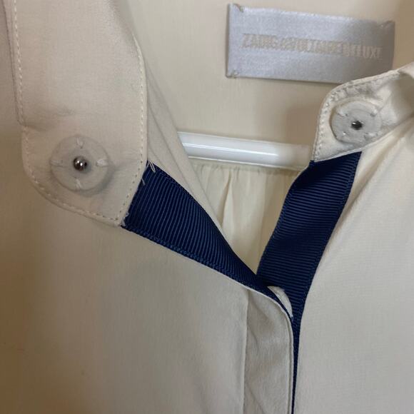 Zadig & Voltaire Deluxe 100% Silk Blouse Snap Button Ivory Size Medium - Picture 4 of 9
